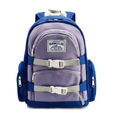 Zaino scolastico in nylon, zaino per studenti blu per viaggi in campeggio.